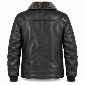 Women Genuine Leather Bomber <b>Jacket</b> Sheepskin <b>Lined</b> <b>Fur</b> Collar Windproof Winter Outerwear Full Sleeve Solid Color - Product Image 2