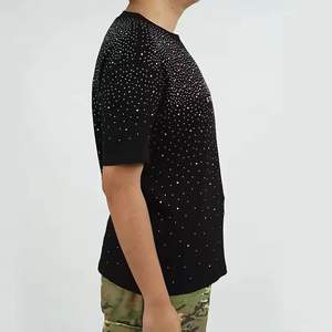 T-shirts à manches courtes en jersey délavé avec logo personnalisé pour hommes, impression en relief, style vintage, strass et tissu 100% coton - Product Image 3