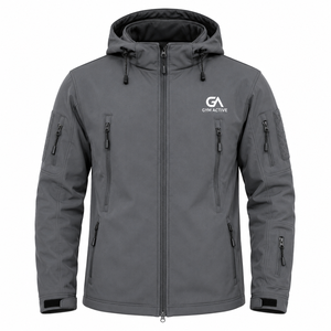 GYM ACTIVE Men's Hooded Canvas <b>Jacket</b> Waterproof Windproof Outdoor <b>Zipper</b> Front <b>Pocket</b> Stand Collar Silk Screen Printed Casual - Product Image 1