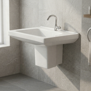 Lavabo de Cerámica Blanco Vistaar con Pedestal, Diseño Cuadrado para Exportación a Centros Comerciales y Villas - Product Image 3