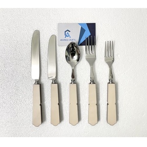 Dernier design de couverts en acier inoxydable avec manche en bois, comprenant couteau à steak, fourchette et cuillère, en argent, pour la table - Product Image 3