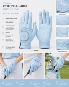 Guantes de Golf Azul Cielo Personalizados de Marca Propia OEM ODM, Cuero Cabretta Premium, Venta al Por Mayor, Guantes con Bordado de Cordero, Fábrica de Guantes para Mujer - Product Image 3