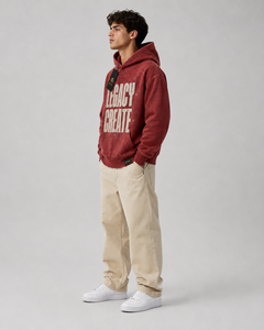 Sweat-shirt à capuche imprimé pour homme, coupe oversize, en coton rouge, molleton bouclette, décontracté, pour l'hiver, séchage rapide, avec poche, 220g, Silk Road Wholesale OEM - Product Image 2