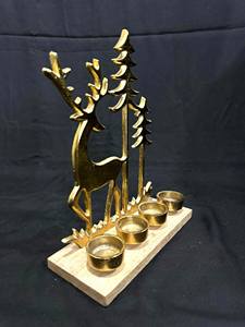 Elegant Gold Finished Reindeer And <b>Tree</b> Metal Tealight Candle Stand Perfect For <b>Table</b> Decor <b>Christmas</b> And Winter Decoration - Product Image 2