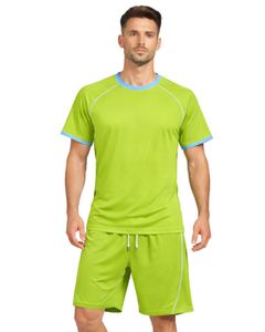 Ensemble de t-shirt et short de sport pour homme, vert néon et bleu ciel, respirant, séchage rapide, vêtements de sport, tenue de course à pied, entraînement, vêtements de sport actifs - Product Image 1