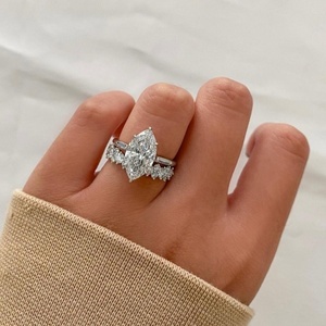 Classic 3.35 CT Marquise Brilliant Solitaire Engagement <b>Ring</b> Solid Platinum Slim <b>Plain</b> Band with V Prong Setting IGI certified - Product Image 2