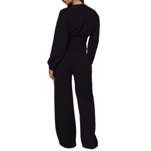 Conjunto de Dos Piezas para Mujer con Logotipo Personalizado, Top Corto con Botones de Felpa, Color Sólido, Corte Holgado, Ropa Casual de Invierno, Pantalones Anchos de Pierna Larga - Product Image 2
