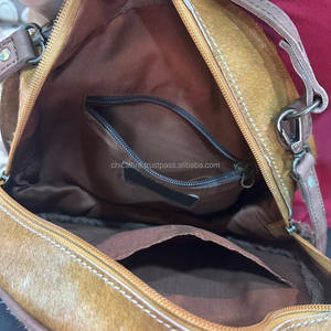 New Western Style Tooled Cowhide Fur Leather Canteen <b>Bag</b> Hand Tooled Round Shape Handbag Women Tooled Leather Shoulder <b>Sling</b> <b>Bag</b> - Product Image 6