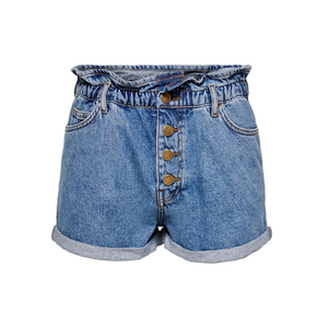 Blue Customized Denim Shorts Low <b>Waist</b> Button Cotton <b>Jeans</b> for Women <b>Elastic</b> Simple Style Short Button Fly Pants With Pocket - Product Image 2