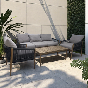 Juego de sofá convertible de estilo minimalista de madera maciza, cojines de tela suave para uso informal formal para hoteles, apartamentos, salas de estar - Product Image 2