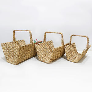 Juego de cestas anidadas de jacinto de agua tejidas a mano con asas para almacenamiento y decoración del hogar. - Product Image 5