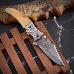 Premium Industrial Grade Damascus Folding Knife Outdoor Camping EDC Utility <b>Drop</b> Point Personalized Survival Pocket Knives - Product Image 1