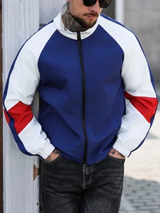 Veste coupe-vent unisexe à blocs de couleur, motif patchwork, style bomber zippé, vêtement d'extérieur standard pour les loisirs en extérieur - Product Image 5