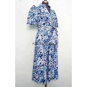 Vestido informal moderno de algodón para mujer, cómodo vestido tipo túnica de algodón, diseño Summer Breeze, midi con estampado floral, vestido informal de tacto suave. - Product Image 4