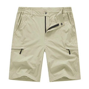 Shorts cargo pour hommes, taille mi-haute, taille élastique, séchage rapide, tissu Oxford, décontracté, longueur Bermuda, couleur unie, 100% polyester - Product Image 1