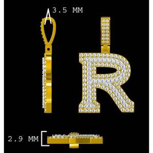 3 Carat Moissanite <b>Initial</b> R <b>Pendant</b> Letter Charm Round Brilliant Cut Unisex Jewelry Everyday Wear - Product Image 2