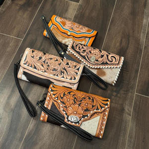 Nouveau design de luxe en cuir repoussé à la main Concho portefeuille pour femmes véritable peau de vache Style occidental nouveau design portefeuille multi-usages pochette - Product Image 4