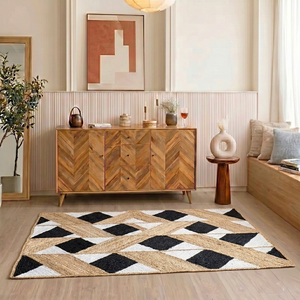 Tapis en jute tressé fait main 5x3 pi et 2x6 pi, style bohème, motif géométrique, écologique, antidérapant - Product Image 4