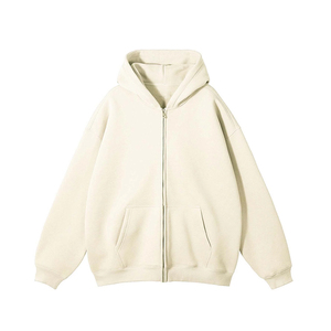 Sweat à capuche zippé oversize unisexe en coton molletonné couleur unie, respirant, 360g, style hiver - Product Image 1