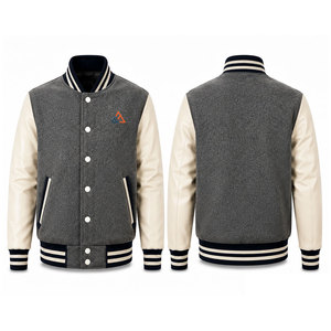 Veste à patchs brodés pour hommes en mélange de laine avec boutons-pression, style décontracté, vêtement d'extérieur tendance, vente en gros personnalisée, directement de l'usine - Product Image 1