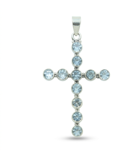 Collar con Colgante de Cruz de Topacio Azul en Plata de Ley 925, Chapado en Oro Amarillo y Oro Rosa, Joyería Cristiana con Piedra de Nacimiento, Regalo para Mujer - Product Image 1