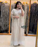 Robe de soirée de luxe AWAIS, coupe empire, longueur ras du sol, col rond, soutien-gorge intégré, broderie, perles et cristaux
