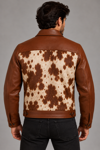 <b>Men's</b> Premium Hair-On Real Cow Skin <b>Jacket</b> <b>Brown</b> Cowhide <b>Leather</b> Cafe Racer Biker Luxury Western Streetwear Outerwear for <b>Men</b> 26 - Product Image 2