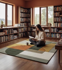 Alfombra de Lana Abstracta de Pelo Corto Hecha a Mano, Antibacteriana, Apta para Mascotas, Antideslizante, Diseño Moderno para Hogar, Gimnasio, Bar, Uso Comercial - Product Image 6