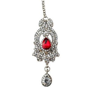 Pince à cheveux vintage plaquée or avec strass en forme de goutte d'eau, cristal rouge et pierres transparentes pour bijou de front de mariage - Product Image 3