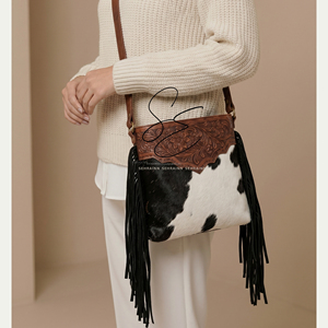 Sac bandoulière en cuir véritable Hairon Western haut de gamme, fait main, avec franges, style cowgirl, sac à main bohème pour femme - Product Image 2