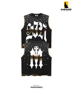 Black Galaxy Graphic Sleeveless Set | Oversized Streetwear Tank <b>Top</b> & Shorts | Rhinestone Vintage Two Piece Set| OEM Private - Product Image 4