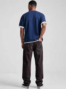 <b>Men's</b> Dark Gray <b>Printed</b> Straight Leg Knitted <b>Jeans</b> Regular Fit Midweight Cotton Modest Casual Autumn Wear Cargo Multiple Pockets - Product Image 3