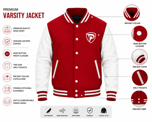 Dumela Custom Red <b>White</b> Varsity Bomber <b>Jacket</b> <b>Men</b> Embroidered Regular Fit Winter Outerwear Windproof OEM Service - Product Image 6