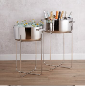Classic Brushed Steel Galvanized Oval Ice <b>Bucket</b> Beverage Holder Blue Rope Handles Floral Pattern 5L Capacity Portable Durable - Product Image 2