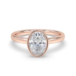 Oval Diamond Bezel <b>Set</b> Solitaire <b>Ring</b> 0.30 Ct Lab Grown Diamond In 18K <b>Gold</b> And Platinum - Product Image 3