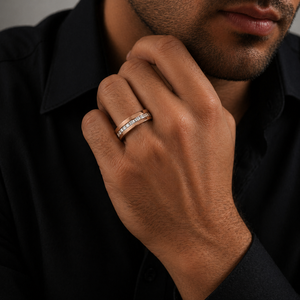 <b>Mens</b> 14KT Rose Gold Channel Set Princess Cut Cubic Zirconia Eternity Band <b>Ring</b> Brushed Finish Wedding Party Daily Wear Gift Jew - Product Image 5
