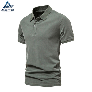 2026 Lightweight Casual Short Sleeve Turndown Fashion Street Wear Polo For <b>Men</b> 100% Cotton Solid Color Polo Shirts - Product Image 3