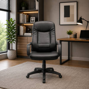 Chaise de bureau exécutive Kinsha DK-01 en cuir PU, accoudoirs fixes, base pivotante, design ergonomique, dossier solide, cadre en plastique, réglable - Product Image 1