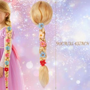 Parrucca da Principessa Rapunzel per Bambine, Decorazioni Floreali Tie-Dye, Trecce Bionde per Costume di Halloween per Giovani Principesse - Product Image 6