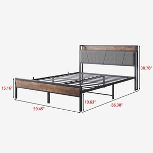 Struttura letto matrimoniale in metallo con testiera contenitore e stazione di ricarica, solida e stabile, silenziosa, non richiede rete a molle, facile da montare - Product Image 4