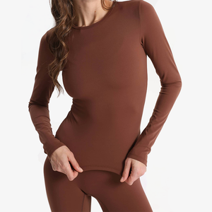 T-shirt pour femme à manches longues, col rond, doux, respirant, écologique, sous-vêtement de yoga, coupe régulière, vêtements de sport, vente en gros - Product Image 5