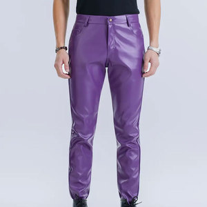 Pantalon en cuir enduit pour homme, taille mi-haute, fermeture éclair, décontracté, extensible, respirant, avec ceinture, léger, multi-poches, pour l'hiver - Product Image 5