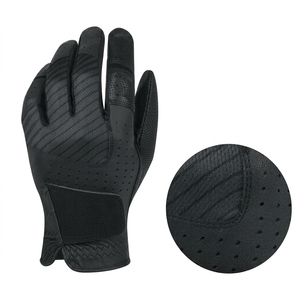 Custom Premium Breathable <b>Mesh</b> Sheepskin PU Leather <b>Black</b> White Golf <b>Gloves</b> - Product Image 3