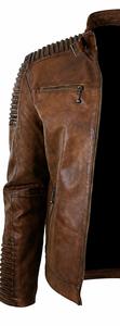 Veste de moto en cuir véritable marron pour homme de qualité supérieure, fermeture éclair, coupe ajustée, pour l'automne - Product Image 4