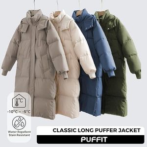 Women's Long Quilted Hooded Winter Coat Solid Color Full Sleeve Thick Polyester Fiber Warm Keeper Zipper Closure - Product Image 3