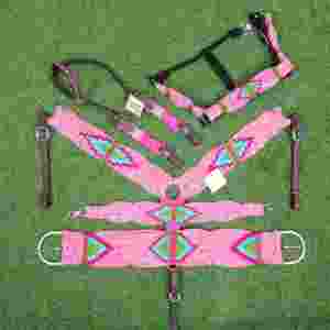 Ensemble de têtière et de collier de poitrail en cuir de vache et mohair, fabriqué à la main en Argentine, avec couleurs personnalisables, tour de poitrail avant de 32 pouces - Product Image 1