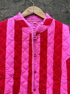 Pink Strip Print Cotton Quilted Women Jackets Winter Coat Reversible Jacket - Product Image 2