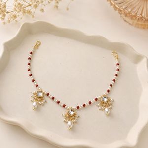 Cadena para el Cabello con Perlas Estilo Kundan de Cristal para Mujer, Moda Étnica para Bodas - Product Image 2