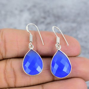 Silvercrowninc 925 <b>Sterling</b> <b>Silver</b> Blue Chalcedony Gemstone Earrings for Women Trendy Pear Shape Everyday Wear and Parties - Product Image 2