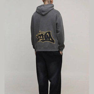 Sudadera con Capucha Oversize para Hombre, Estilo Urbano, Estampado de Águila, Negra, de Algodón Tejido, Corte Regular, Logotipo Frontal, Transpirable, para Otoño - Product Image 3